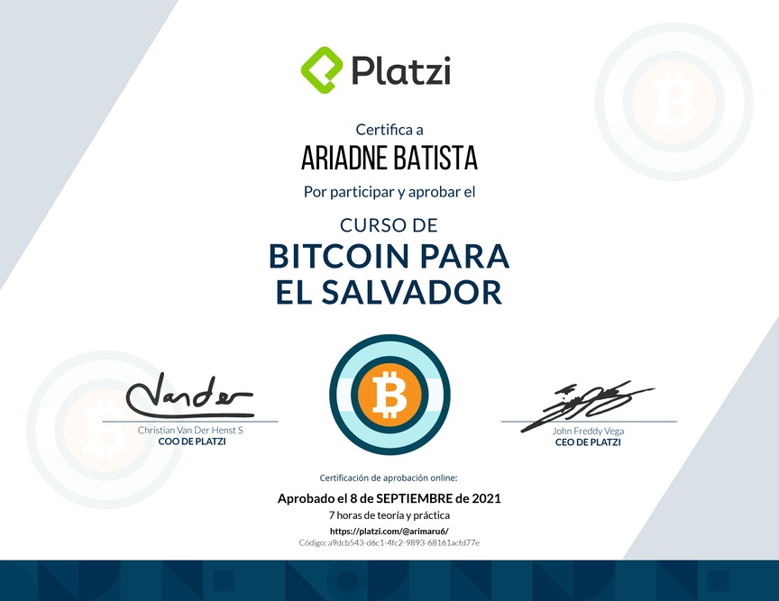Diploma del Curso de Bitcoin para El Salvador