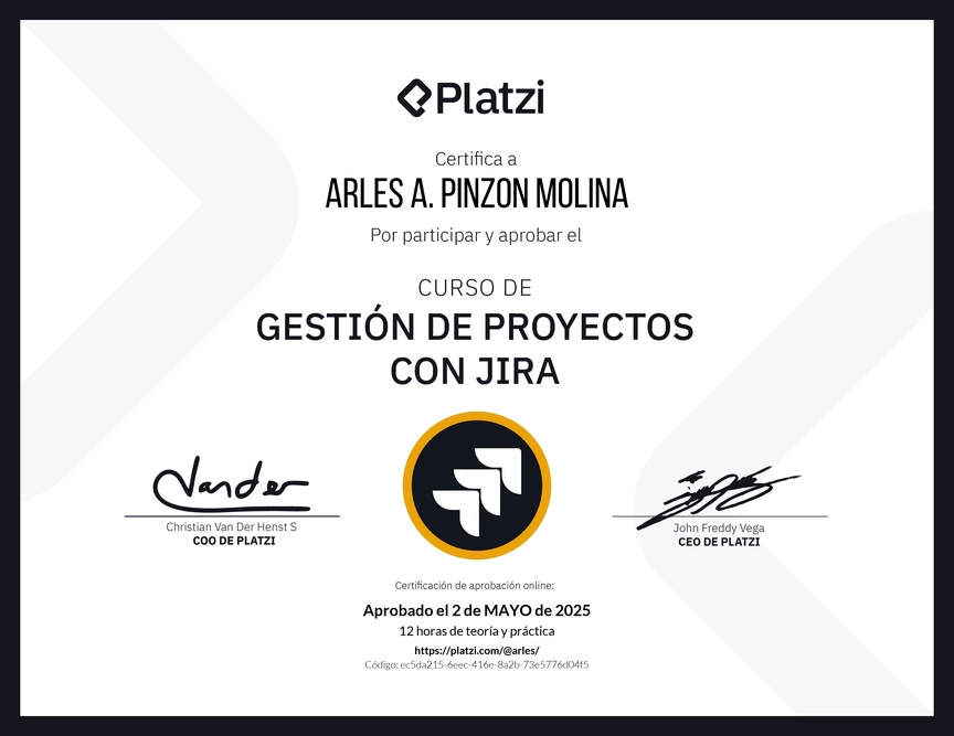 Diploma del Curso de Gestión de Proyectos con Jira