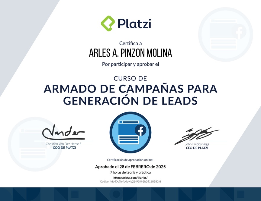 Diploma del Curso de Captación de Clientes con Meta Ads