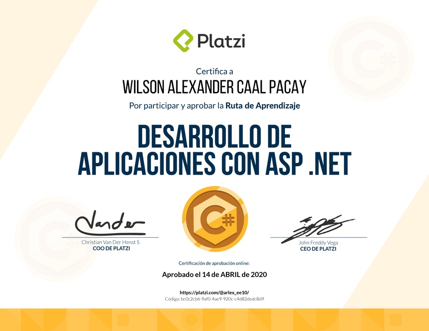 Diploma de la Ruta de Aprendizaje de Desarrollo con ASP.NET