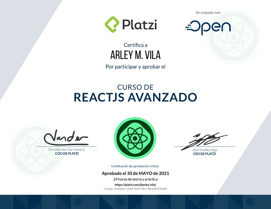 Diploma del Curso de React Avanzado