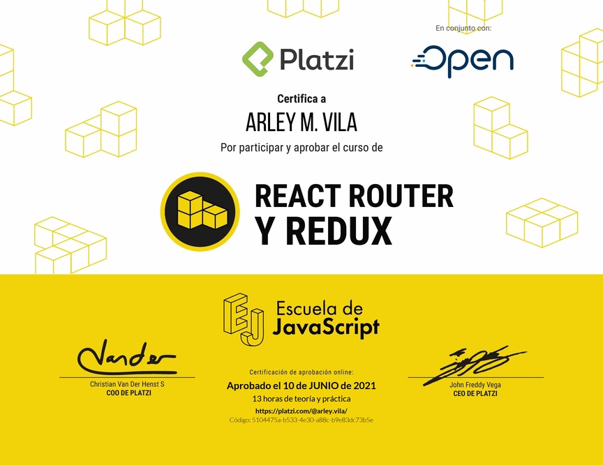 Diploma del Curso de React Router 5 y Redux