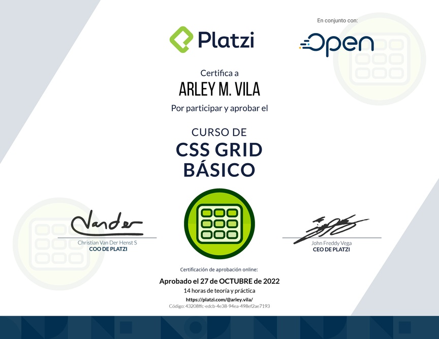 Diploma del Curso de CSS Grid Básico