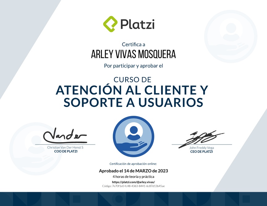 Diploma del Curso de Servicio al Cliente y Soporte a Usuarios