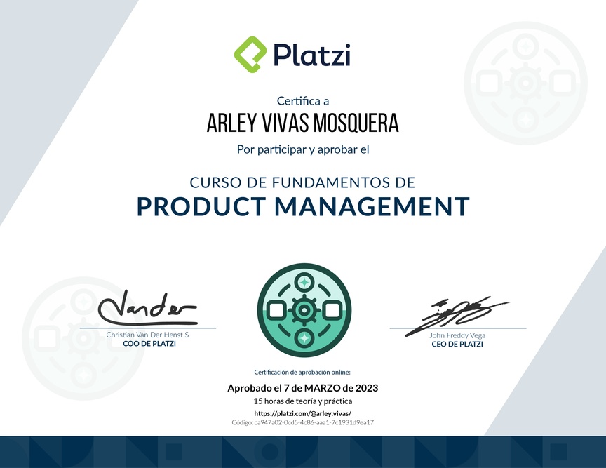 Diploma de Audiocurso de Fundamentos para Product Managers