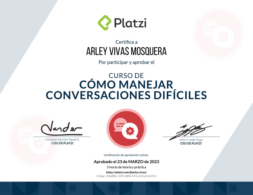 Diploma del Curso de Cómo Manejar Conversaciones Difíciles con Clientes