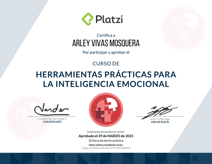 Diploma del Curso Herramientas Prácticas para la Inteligencia Emocional