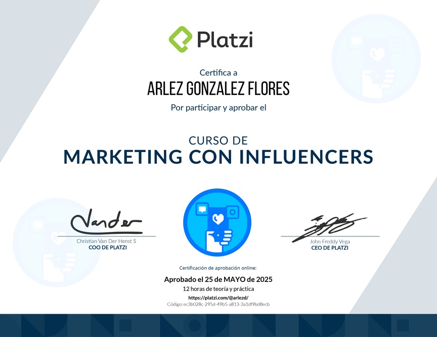Diploma del Curso de Marketing con Influencers