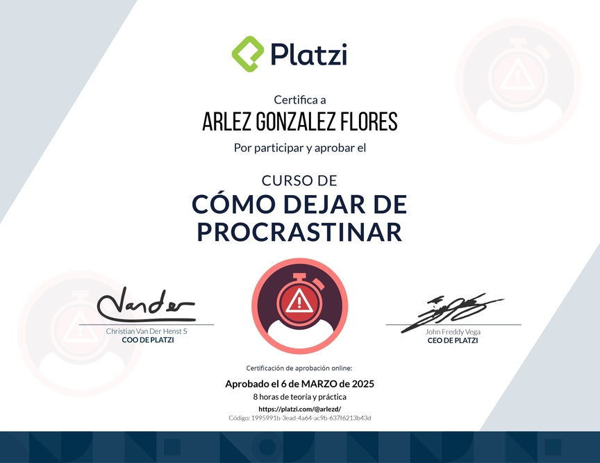 Diploma del Curso de Cómo Dejar de Procrastinar