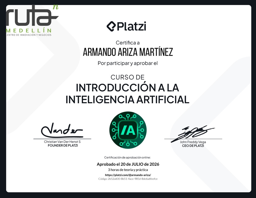 Diploma del Curso de Introducción a la Inteligencia Artificial
