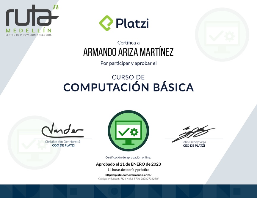 Diploma del Curso Básico de Computadores e Informática