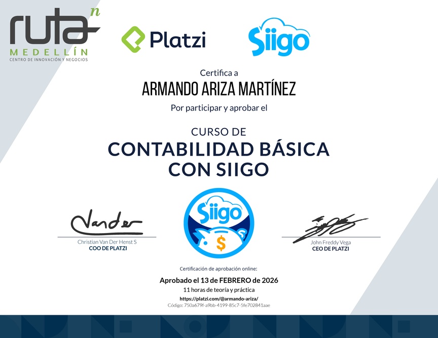 Diploma del Curso de Contabilidad Básica con Siigo