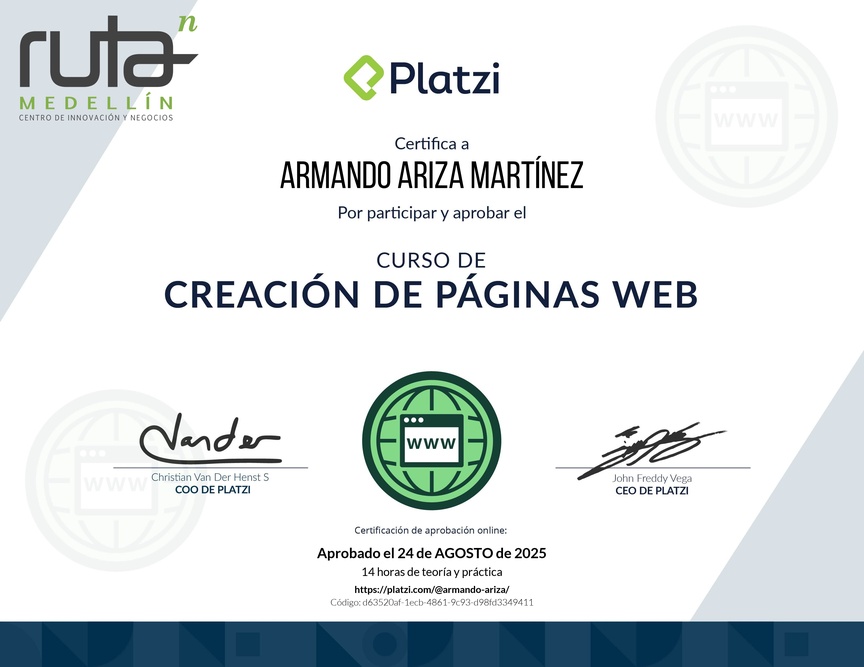 Diploma del Curso de Creación de Páginas Web con Wordpress y No-code
