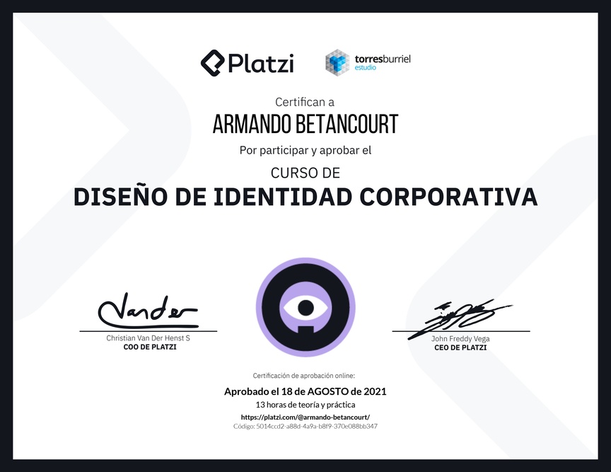 Diploma del Curso de Diseño de Identidad Corporativa