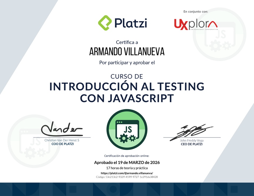 Diploma del Curso de Introducción al Testing con JavaScript