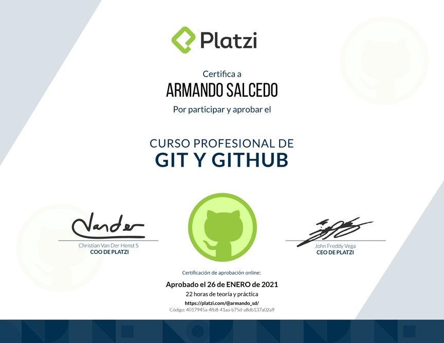 Diploma del Curso Profesional de Git y GitHub