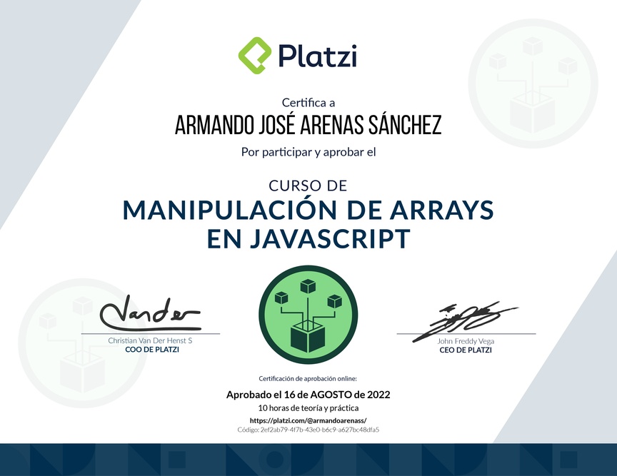 Diploma del Curso de Manipulación de Arrays en JavaScript