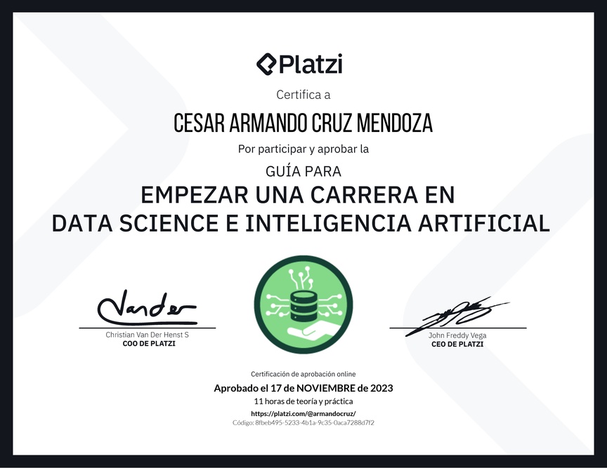 Diploma de Guía para Empezar una Carrera en Data Science e Inteligencia Artificial