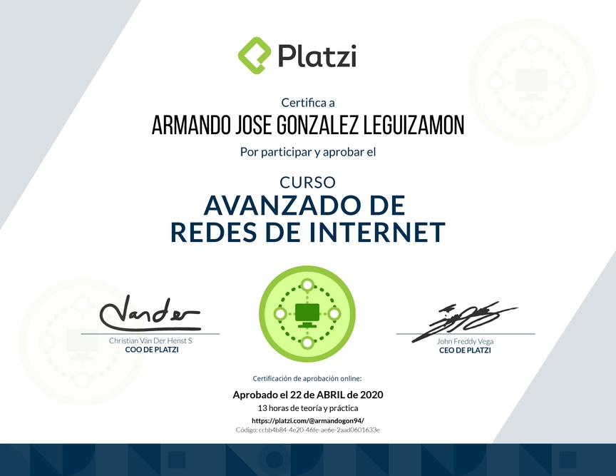 Diploma del Curso de Redes de Internet - Profesional