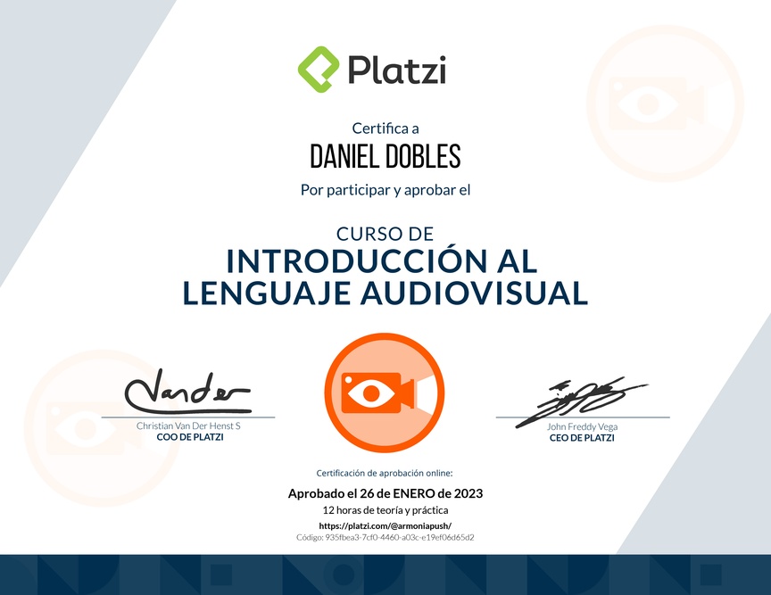 Diploma del Curso de Introducción al Lenguaje Audiovisual