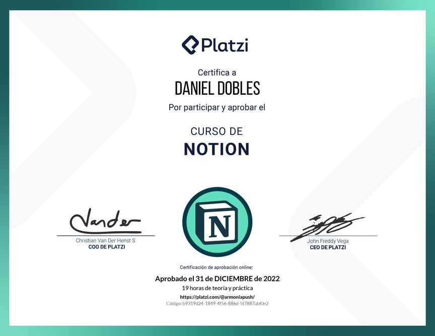 Diploma del Curso de Notion