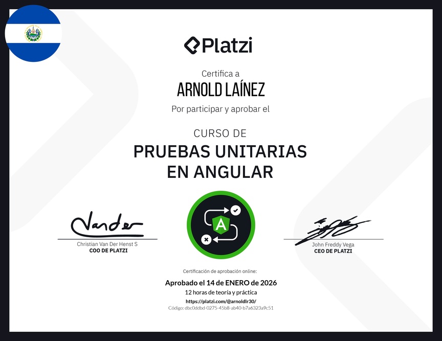 Diploma del Curso de Pruebas Unitarias en Angular