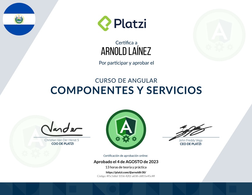 Diploma del Curso de Angular: Componentes y Servicios