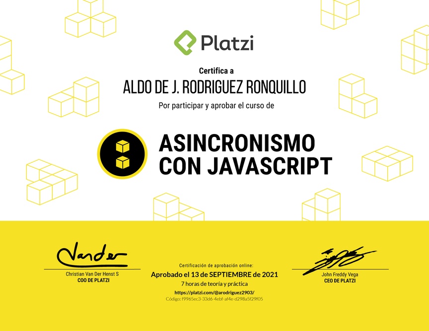 Diploma del Curso de Asincronismo con JavaScript 2019
