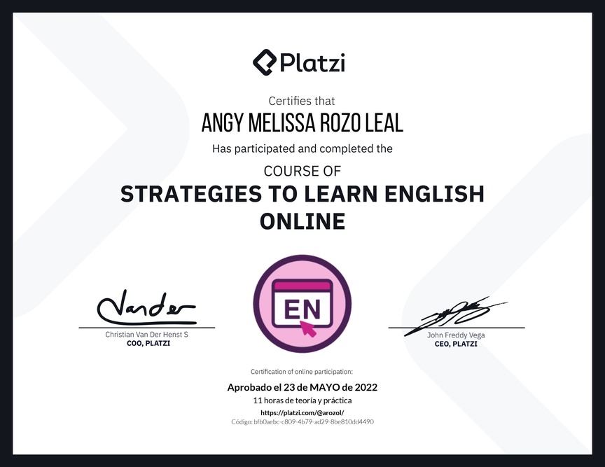 Diploma del Curso Gratis de Estrategias para Aprender Inglés en Línea