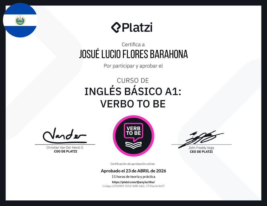 Diploma del Curso de Inglés Básico A1: Verbo To Be