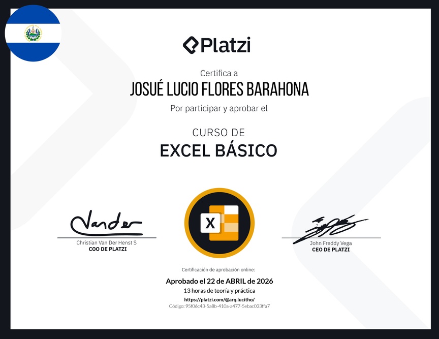 Diploma del Curso de Excel Básico