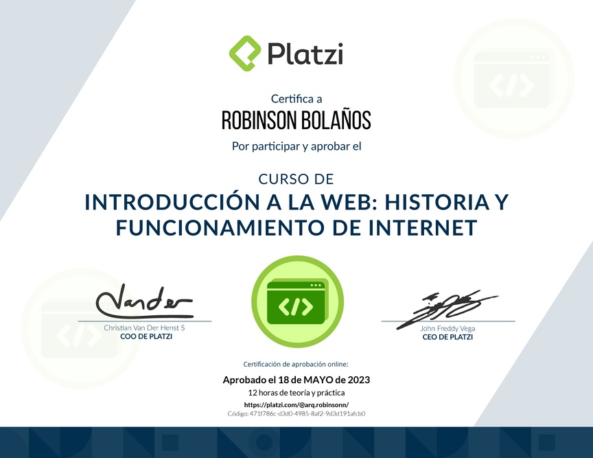 Diploma del Curso de Introducción a la Web: Historia y Funcionamiento de Internet