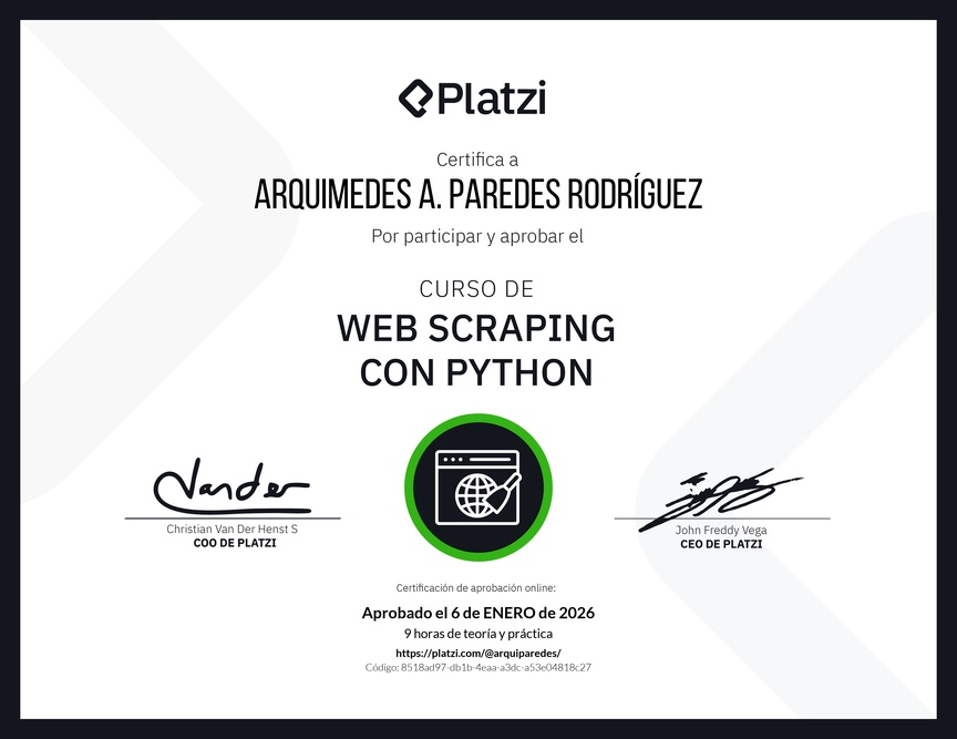 Diploma del Curso de Web Scraping con Python