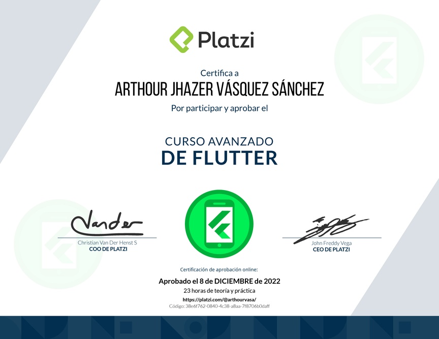 Diploma del Curso Avanzado de Flutter