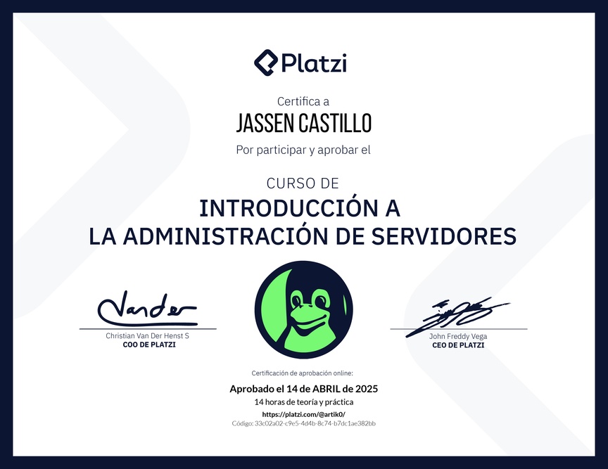 Diploma del Curso de Introducción a la Administración de Servidores Linux