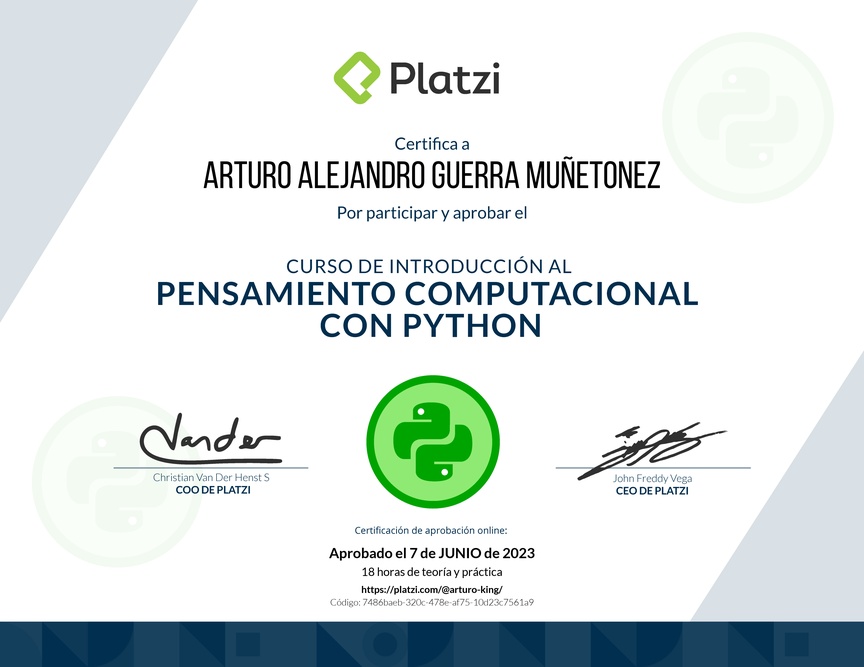 Diploma del Curso de Introducción al Pensamiento Computacional con Python