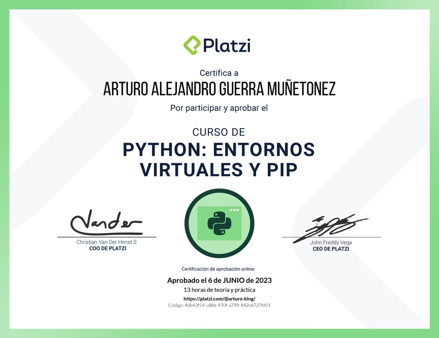 Diploma del Curso de Python: PIP y Entornos Virtuales