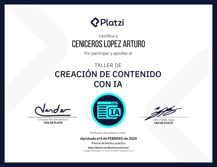 Diploma de Taller de Creación de Contenido con Inteligencia Artificial