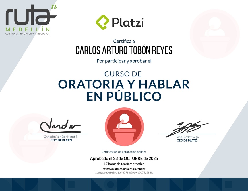 Diploma del Curso de Oratoria para Hablar en Público