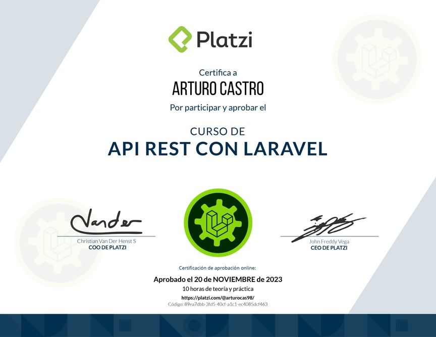 Diploma del Curso de API REST con Laravel