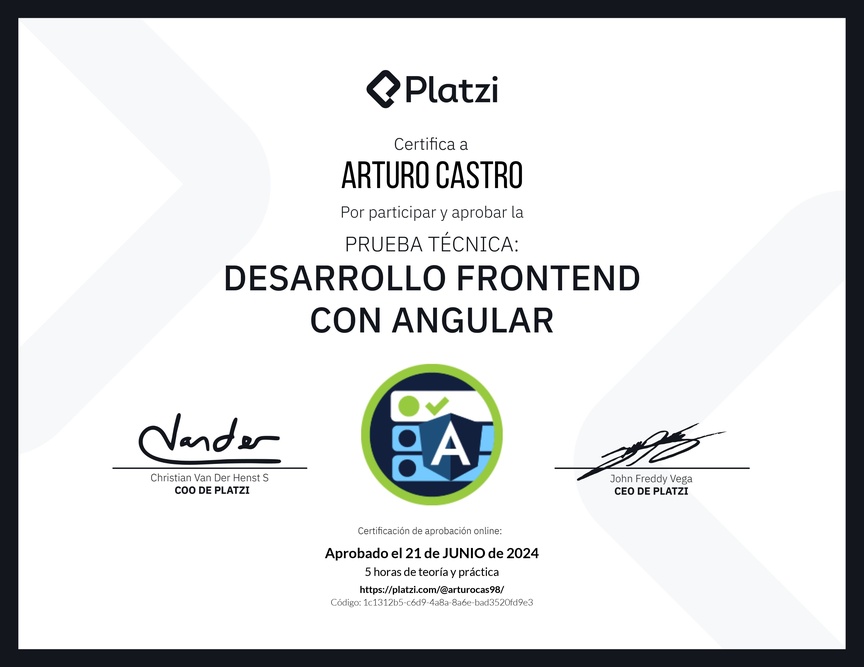 Diploma de Prueba Técnica: Desarrollo Frontend con Angular