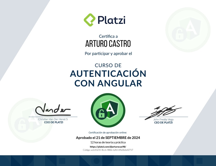 Diploma del Curso de Autenticación con Angular