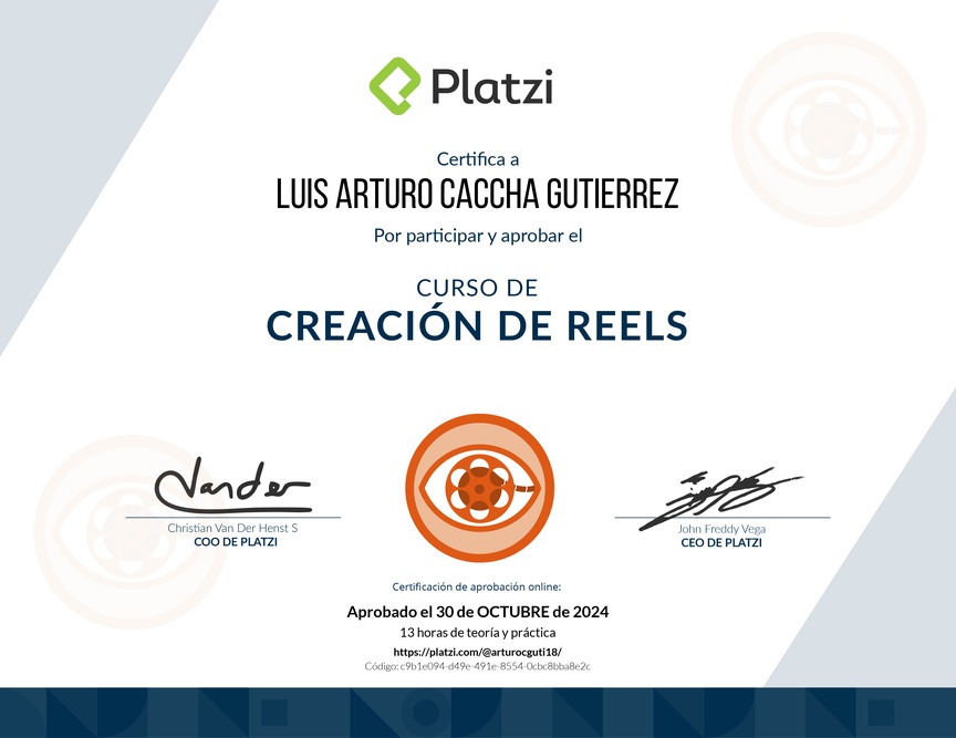 Diploma del Curso de Creación de Reels