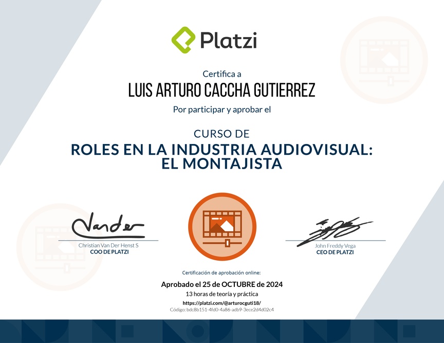 Diploma del Curso de Edición: Teoría de Montaje