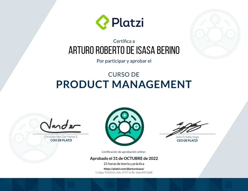 Diploma del Curso de Product Management
