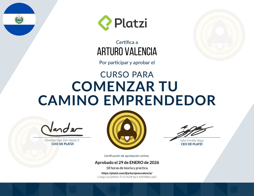 Diploma del Curso para Comenzar tu Camino Emprendedor