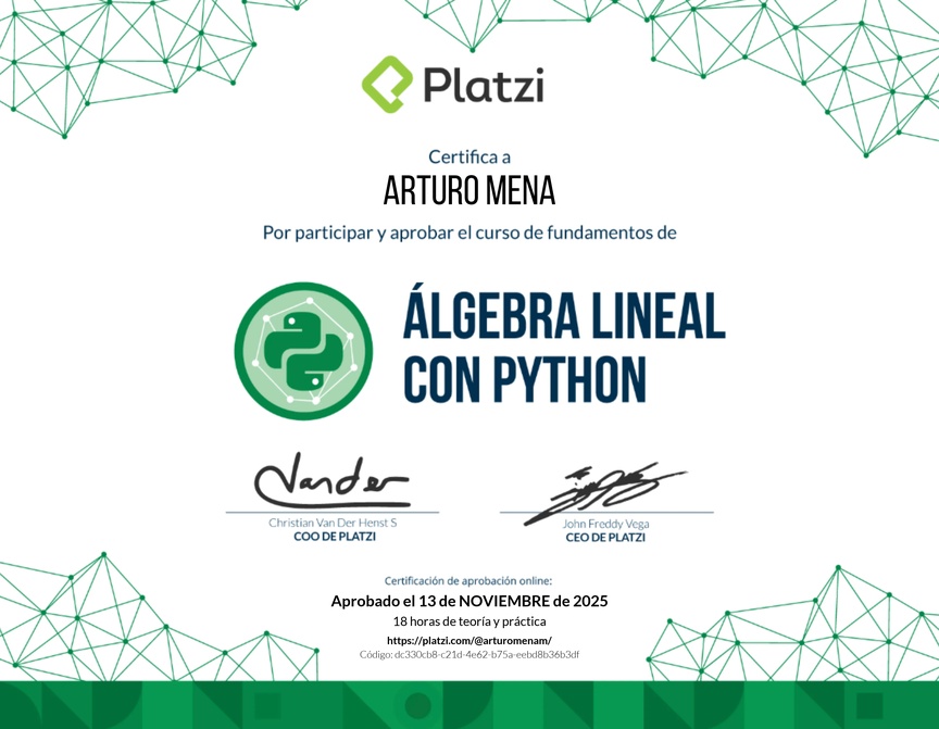 Diploma del Curso de Fundamentos de Álgebra Lineal con Python