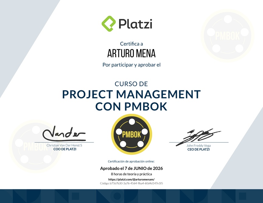 Diploma del Curso de Project Management con PMBOK