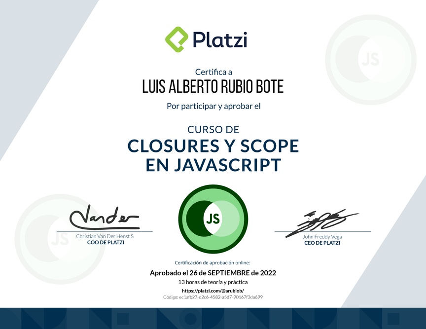 Diploma del Curso de Closures y Scope en JavaScript