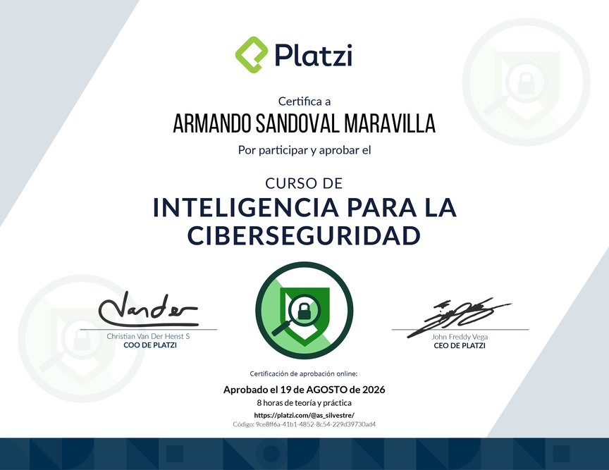 Diploma del Curso de Inteligencia para la Ciberseguridad